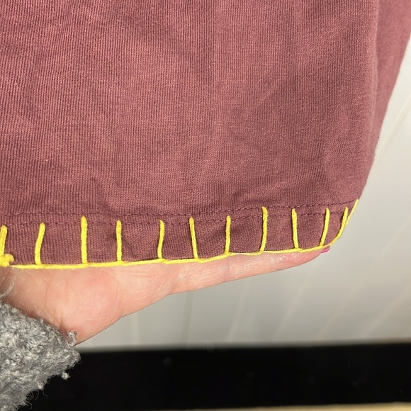 Roaman’s Womens Top M Eggplant/Cream Pullover Smocking Embroidery Square Neck - Picture 6 of 12